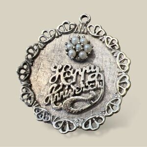 Vintage "Happy Anniversary" Sterling Silver Ornate  Design Pendant with pearls